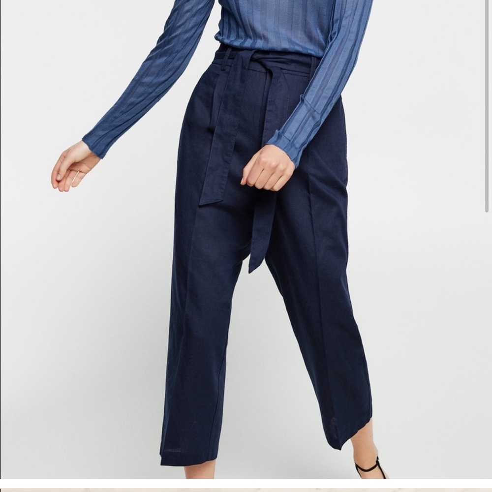 Zara linen cotton crop trouser with belt
